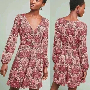 Anthropologie Maeve Paisley Print Metallic Knit Belted A Line‎ Dress Size Medium